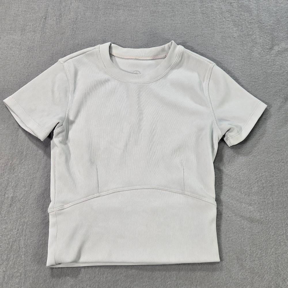 Move Theology Ribbed Athletic Tee Womens Small Light Gray Short Sleeve Contoured